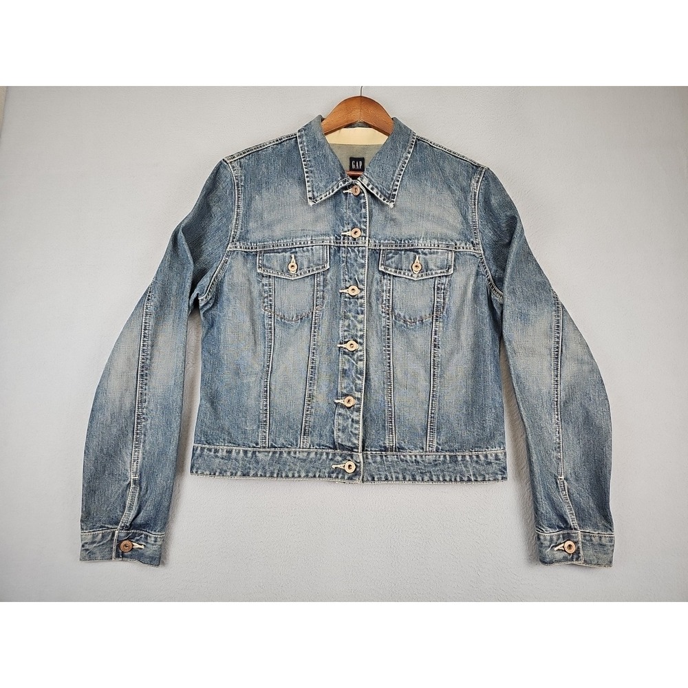 GAP Jacket Woman L Blue Denim Y2K Trucker Vintage 2000 Jean Retro Cotton Classic
